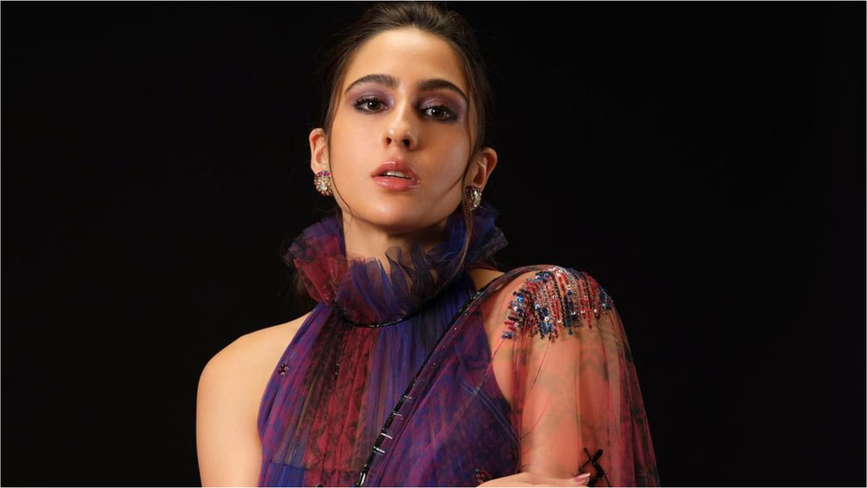 sara ali khan multicolor sheer saree from manish malhotra look graceful