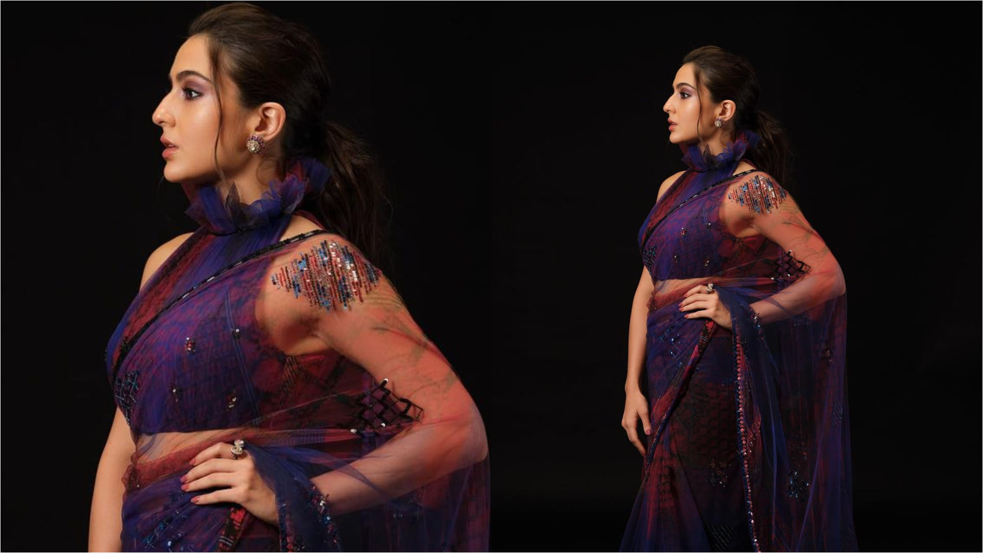 sara ali khan multicolor sheer saree from manish malhotra look graceful