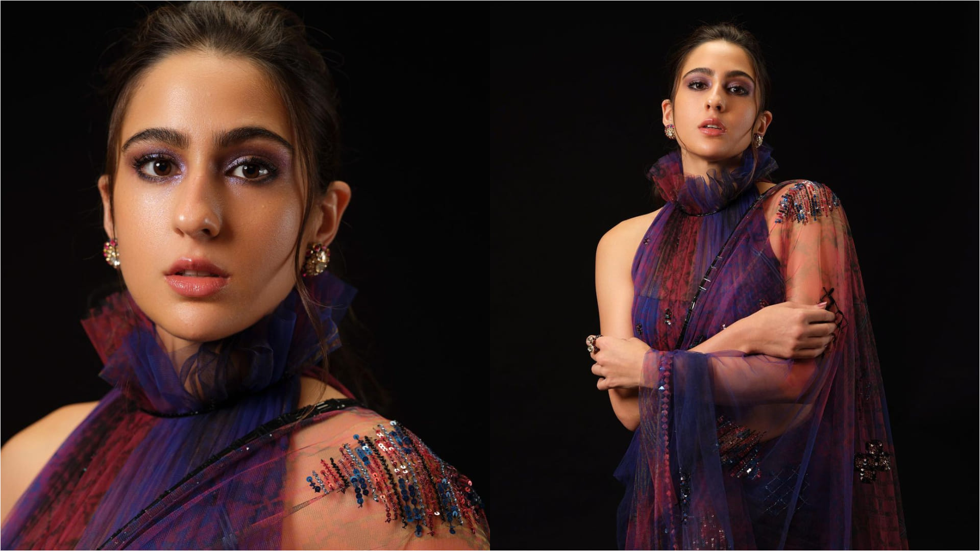 sara ali khan multicolor sheer saree from manish malhotra look graceful