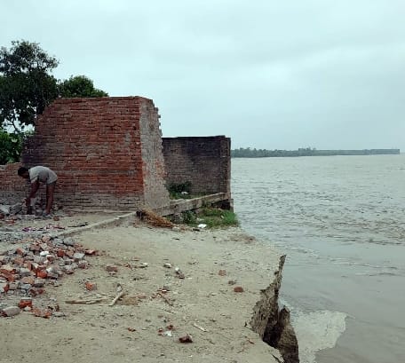 In Manjhari a house and a tree fell into the river