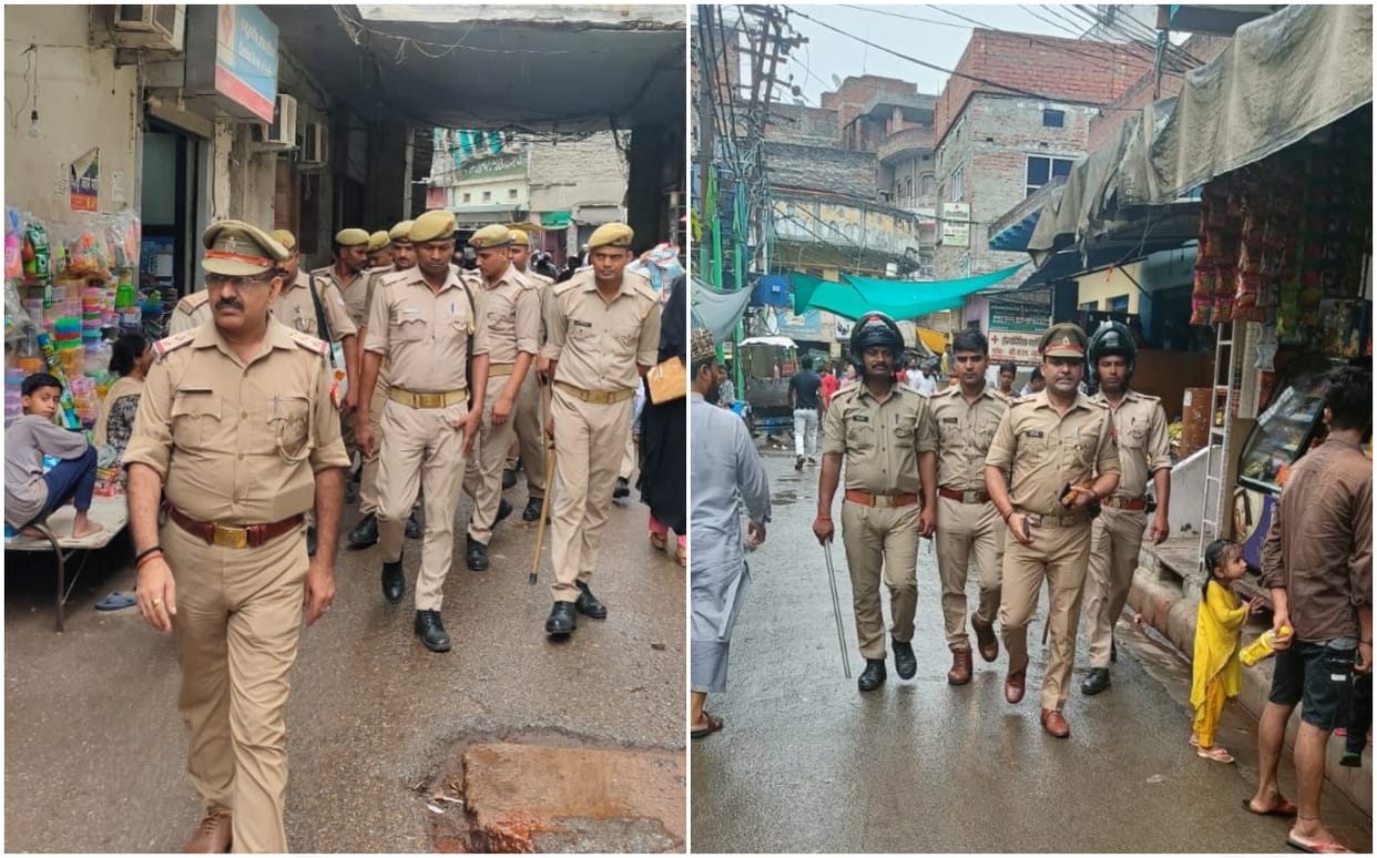 Udaypur Tailor Murder Case Alert in varanasi police Foor patrolling on Road and streets