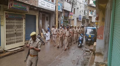 Udaypur Tailor Murder Case Alert in varanasi police Foor patrolling on Road and streets