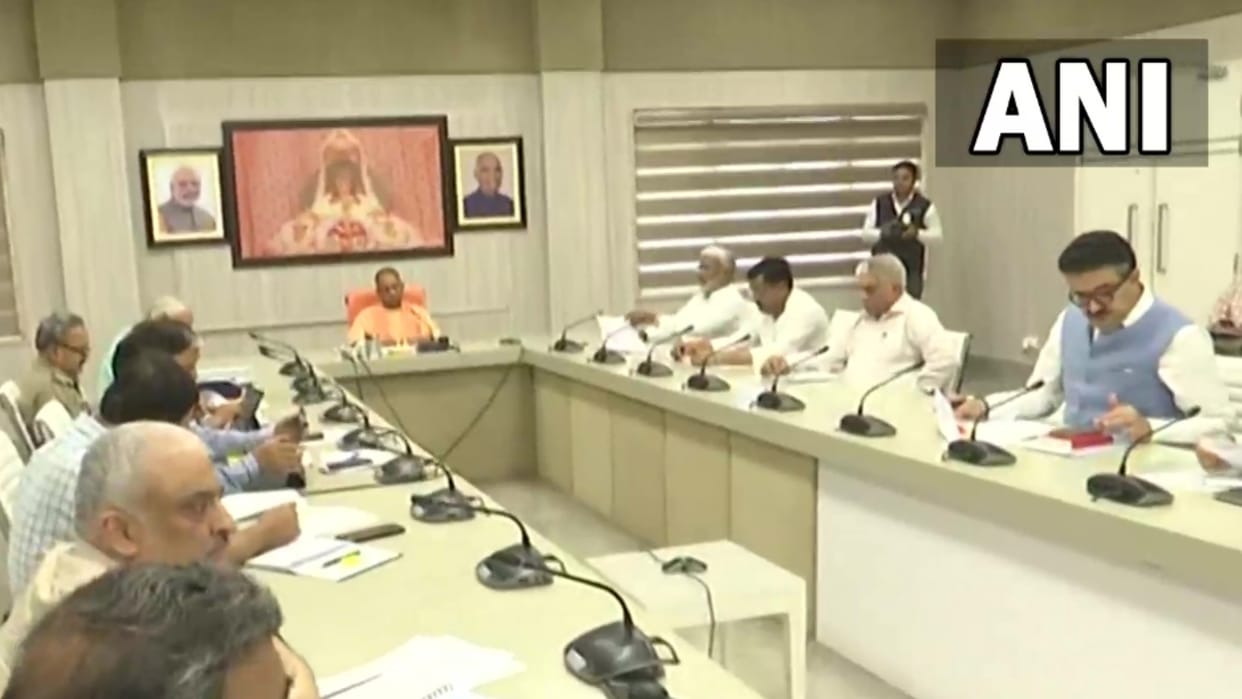 CM Yogi Adityanath meeting with DMs on flood situation in Uttar Pradesh.
