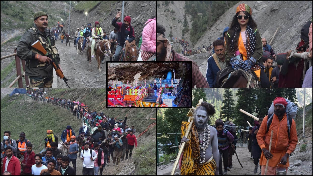 amarnath yatra 2022 photos first batch leaves from nunban and baltal camp to holy cave shrine amarnath yatra photos
