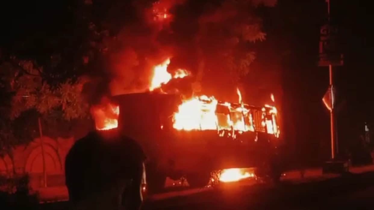Fire breaks out in a roadways bus on road in Muzaffarnagar city