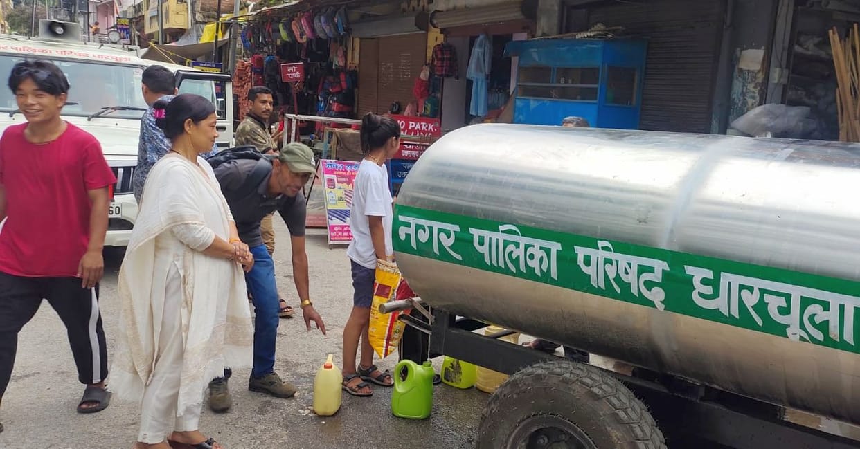Water distributed by tanker.
