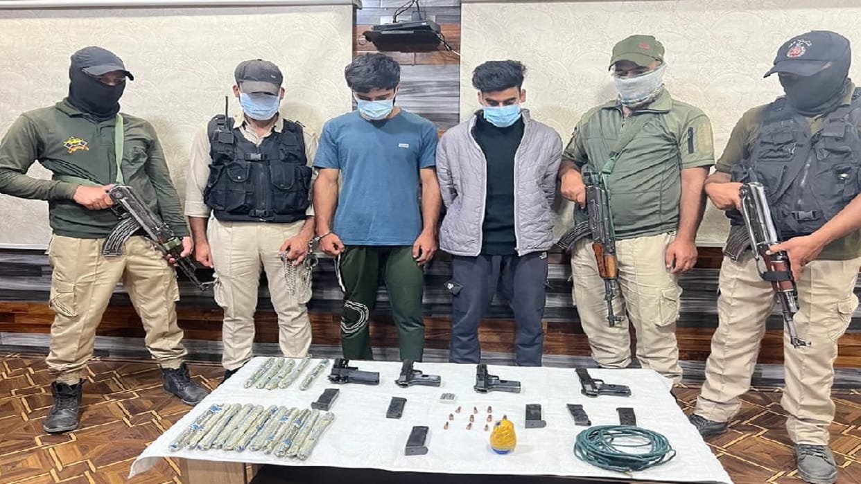 Two Lashkar Hybrid Terrorists Arrested With Weapons In Srinagar
