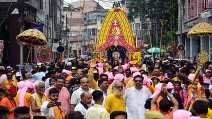 Jagannath Rath Yatra: Lord Jagannath mounted on Nandighosh's chariot, inundated for darshan