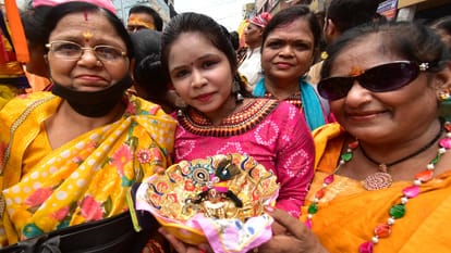 Jagannath Rath Yatra: Lord Jagannath mounted on Nandighosh's chariot, inundated for darshan