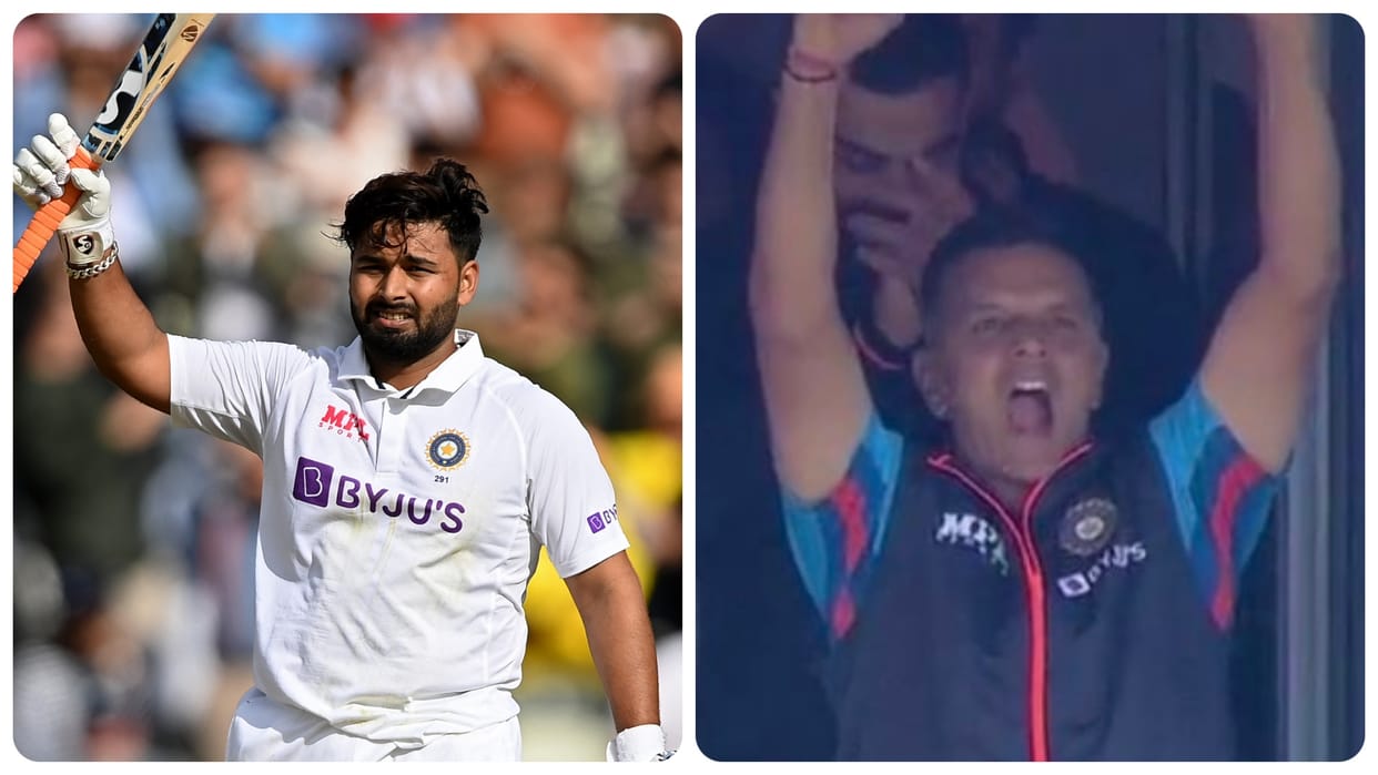 IND vs ENG 5th Test Rishabh Pant century at Edgbaston and Rahul Dravid Virat Kohli reaction viral video watch