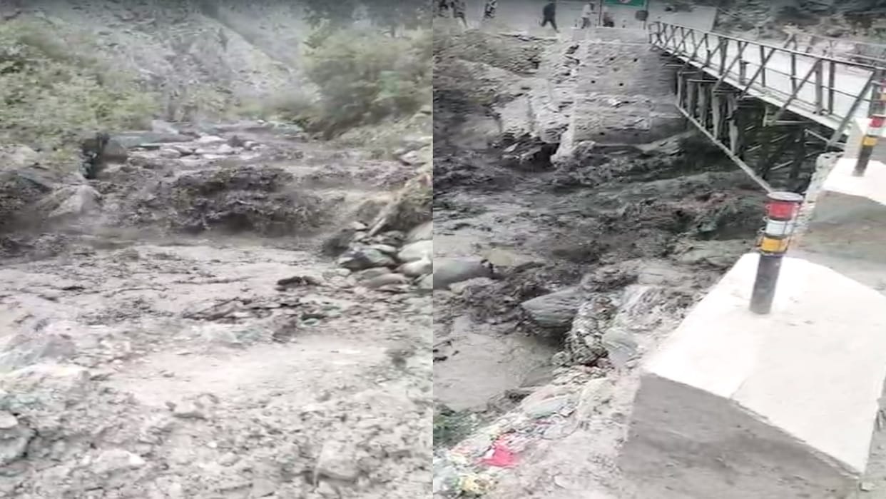 Flood in Shansha nala on Keylong-Udaipur road, danger to the bridge, BRO stopped the movement of vehicles