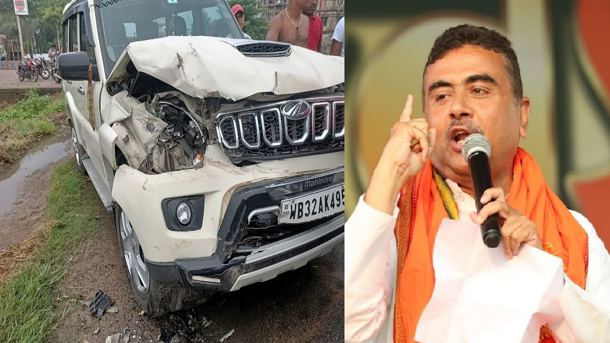 truck hit a security vehicle of bjp leader Suvendu Adhikari