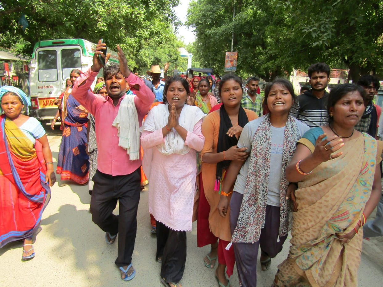 Villagers protested by blocking the road