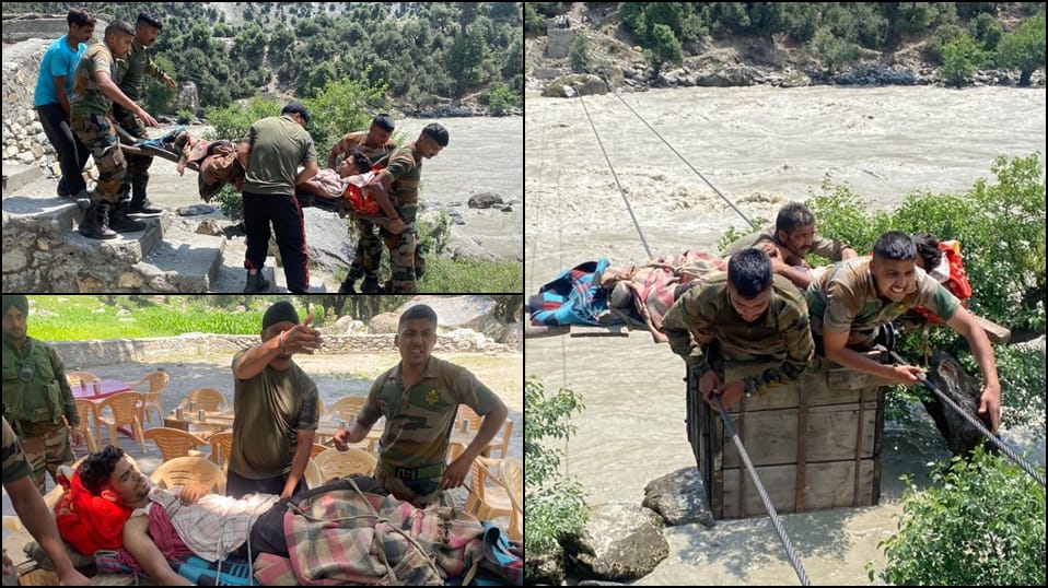 Indian Army evacuated young person across Chenab river who met accident while working in field with tractor in kishtwar