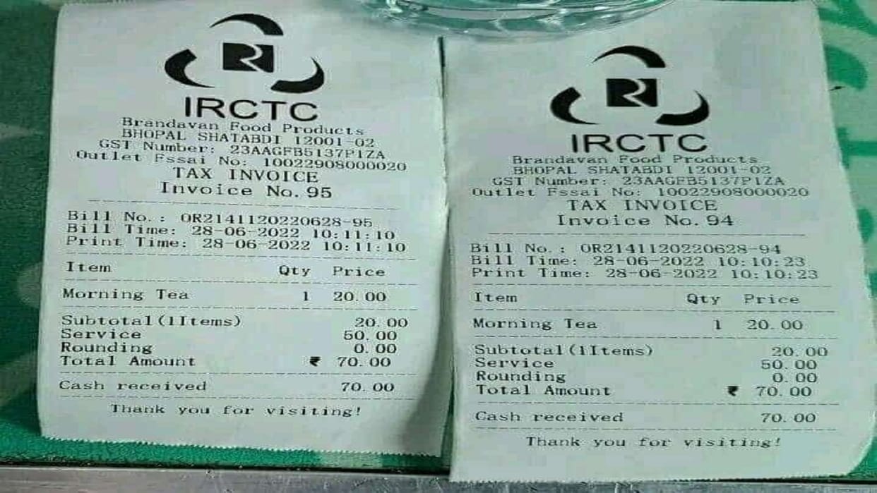 IRCTC: Rs 50 service charge being charged for a cup of tea of Rs 20