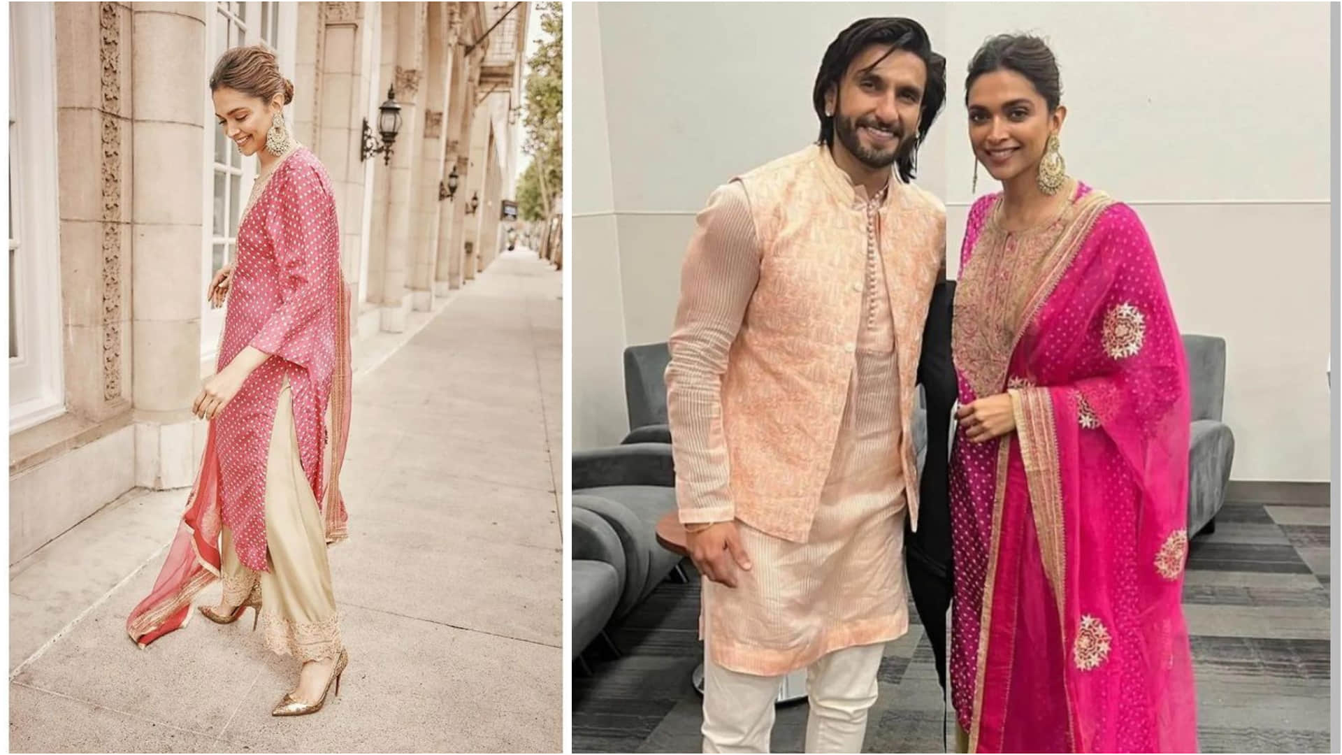 deepika padukone shows desi roots in pink printed kurta with heavy earrings