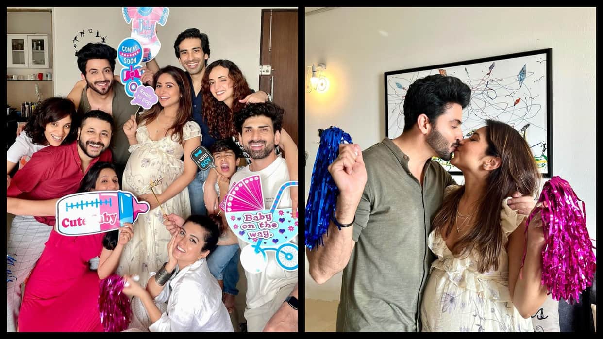 tv actor dheeraj dhoopar vinny  arora baby shower party photos viral with sanaya irani and ridhi dogra