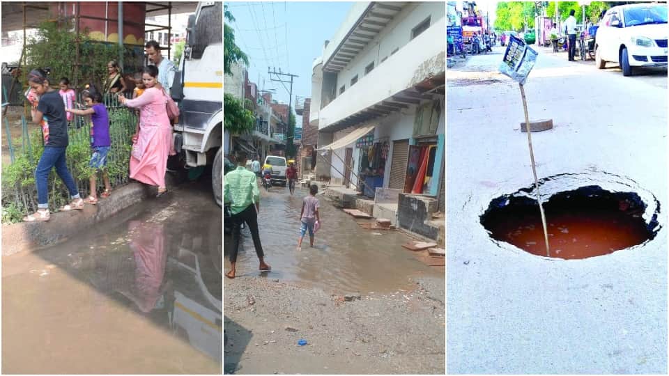 Waterlogging and Potholes on roads due to rain in agra