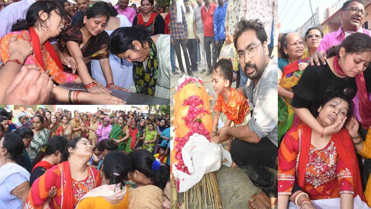 Four friends including brother-in-law, who died in an accident in Rajasthan, were cremated at Bhairoghat Kanpur
