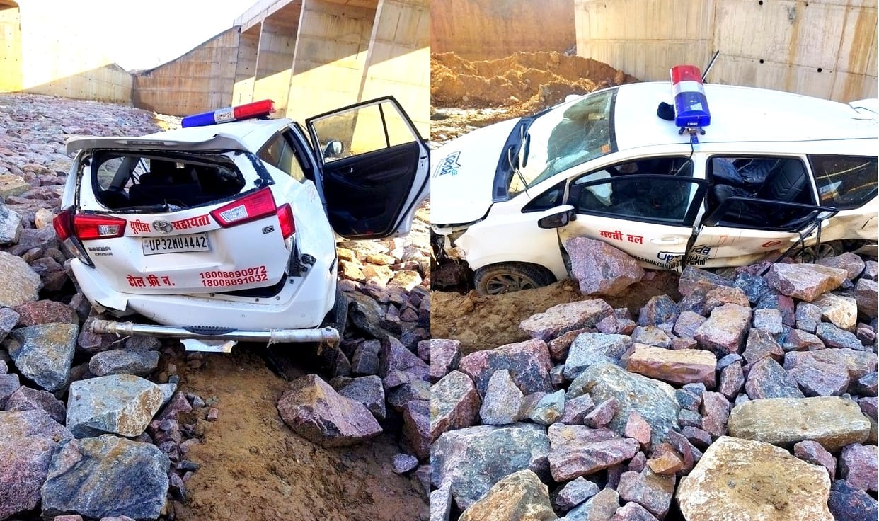 Fierce accident on Bundelkhand Expressway under construction in Hamirpur, four security personnel injured