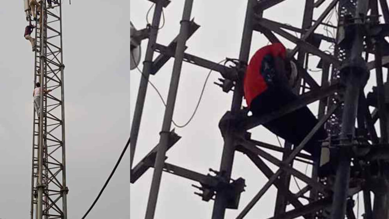 Youth climbed the tower in Rohtak of Haryana