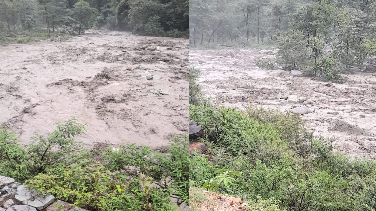 Cloudburst in the Gadsa valley of Kullu, fields destroyed by floods in the nala