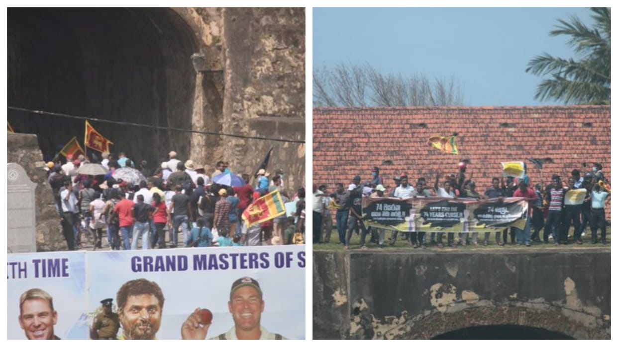 SL vs AUS 2nd Test sri lanka crisis thousands of protesters surrounded Galle Stadium during Sri Lanka vs Australia Test