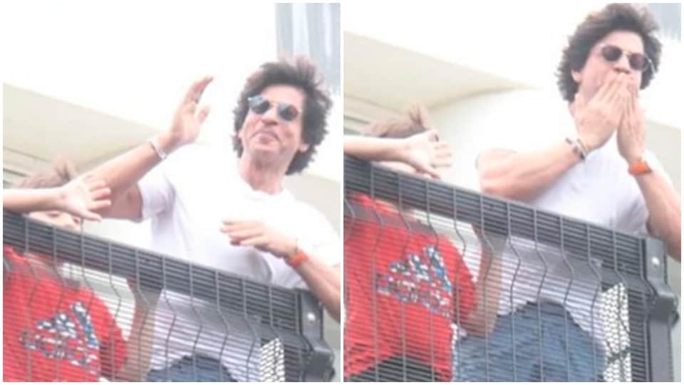 shahrukh  khan and abram khan greet his fans outside mannat on eid  al adha