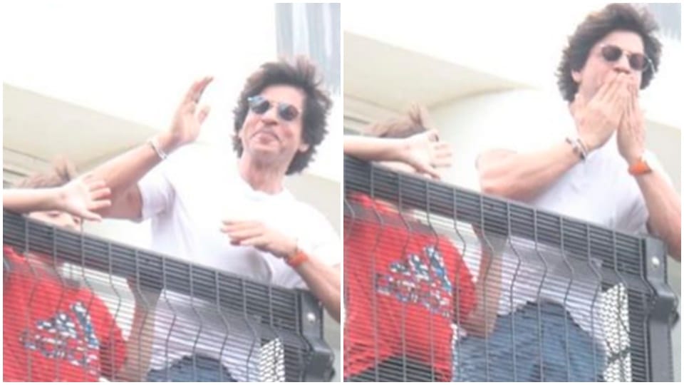 shahrukh  khan and abram khan greet his fans outside mannat on eid  al adha