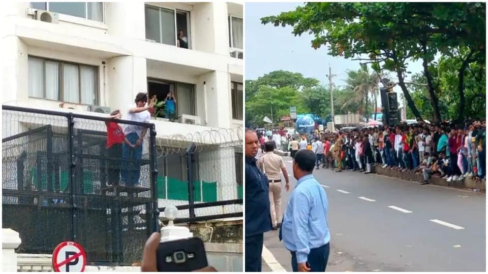 shahrukh  khan and abram khan greet his fans outside mannat on eid  al adha