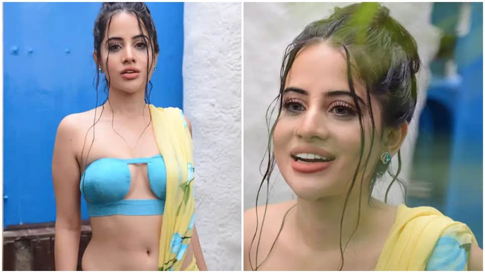 urfi javed bold look on eid al adha she spoted in yellow saree and front cut blouse 