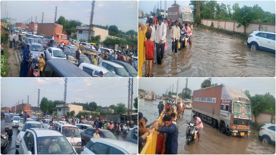 Waterlogging after rain on National Highway two people stuck in jam for six hours