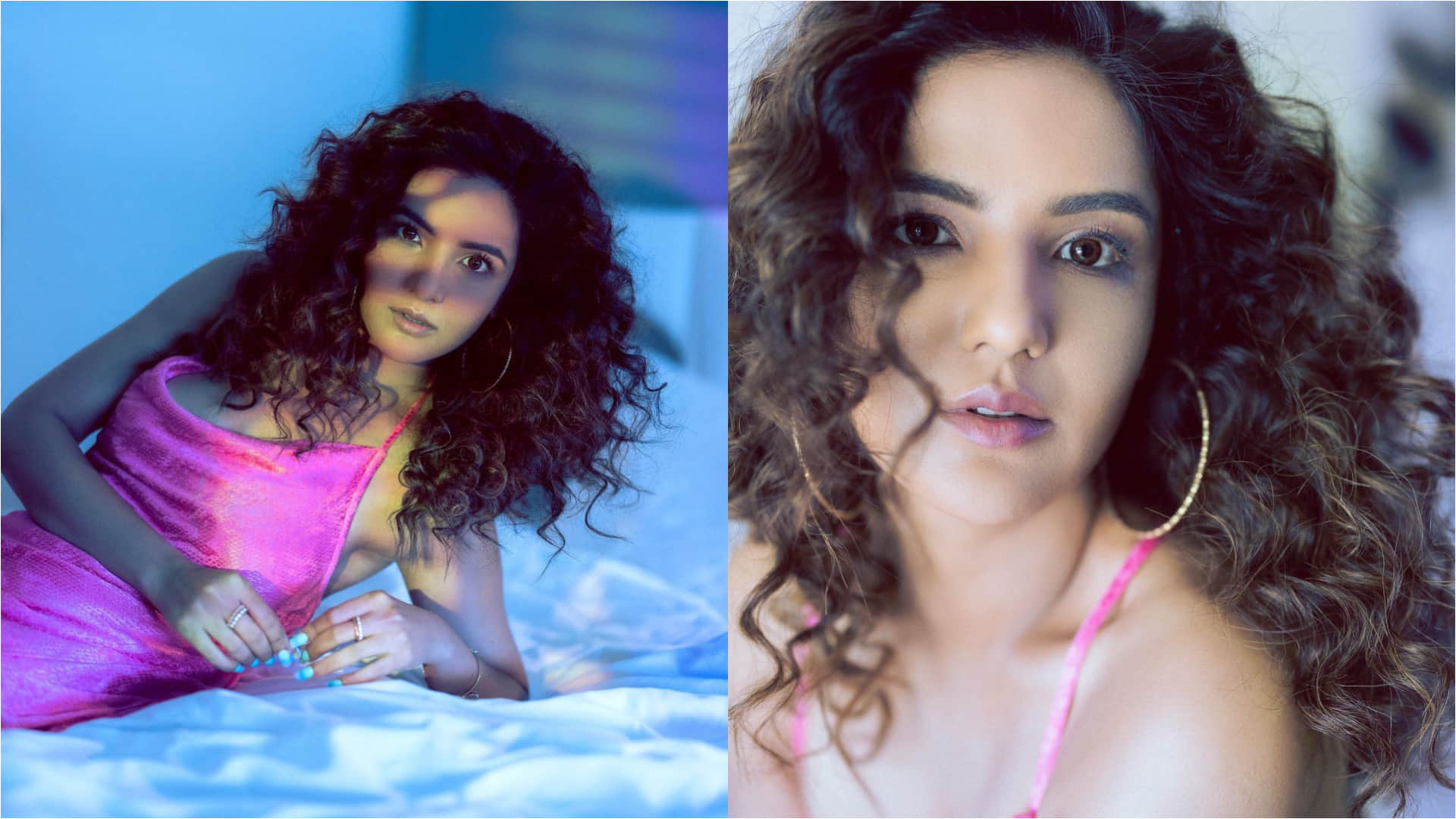 jasmin bhasin latest photoshoot in animal print slip midi dress look glam