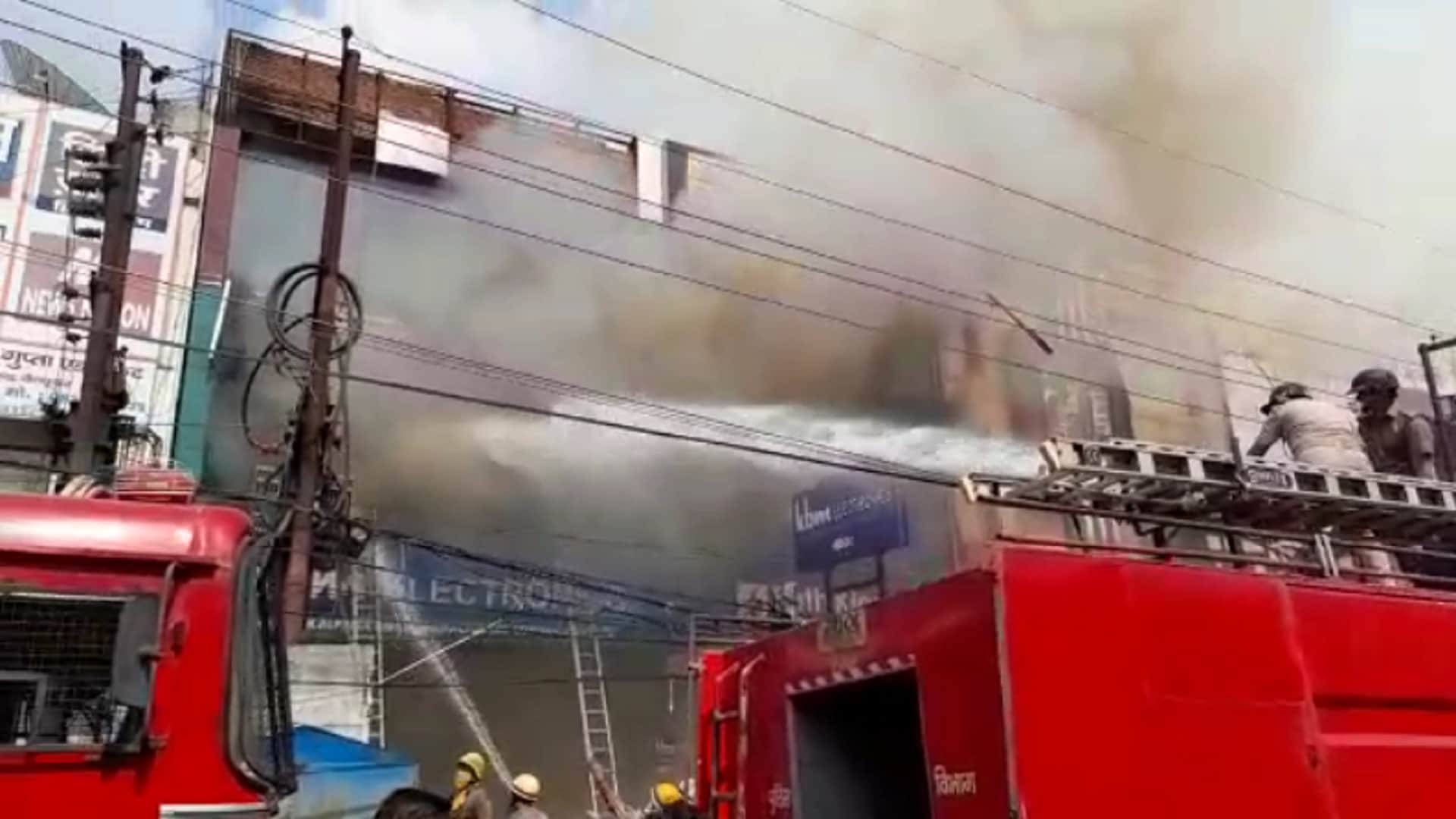The heavy fire broke out in a Electronics showroom at Bachha Park in Meerut see photos