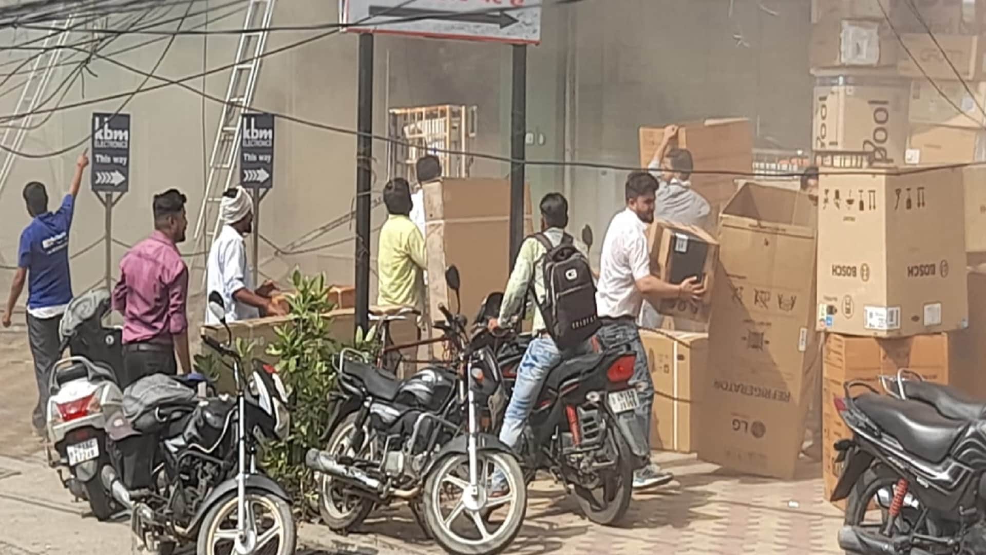 The heavy fire broke out in a Electronics showroom at Bachha Park in Meerut see photos