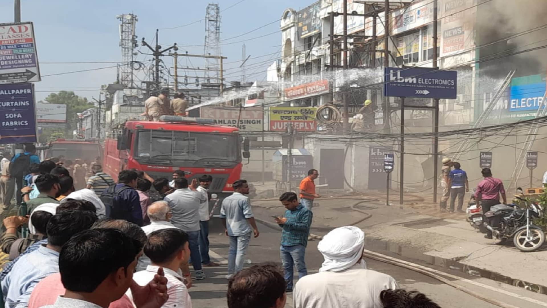 The heavy fire broke out in a Electronics showroom at Bachha Park in Meerut see photos