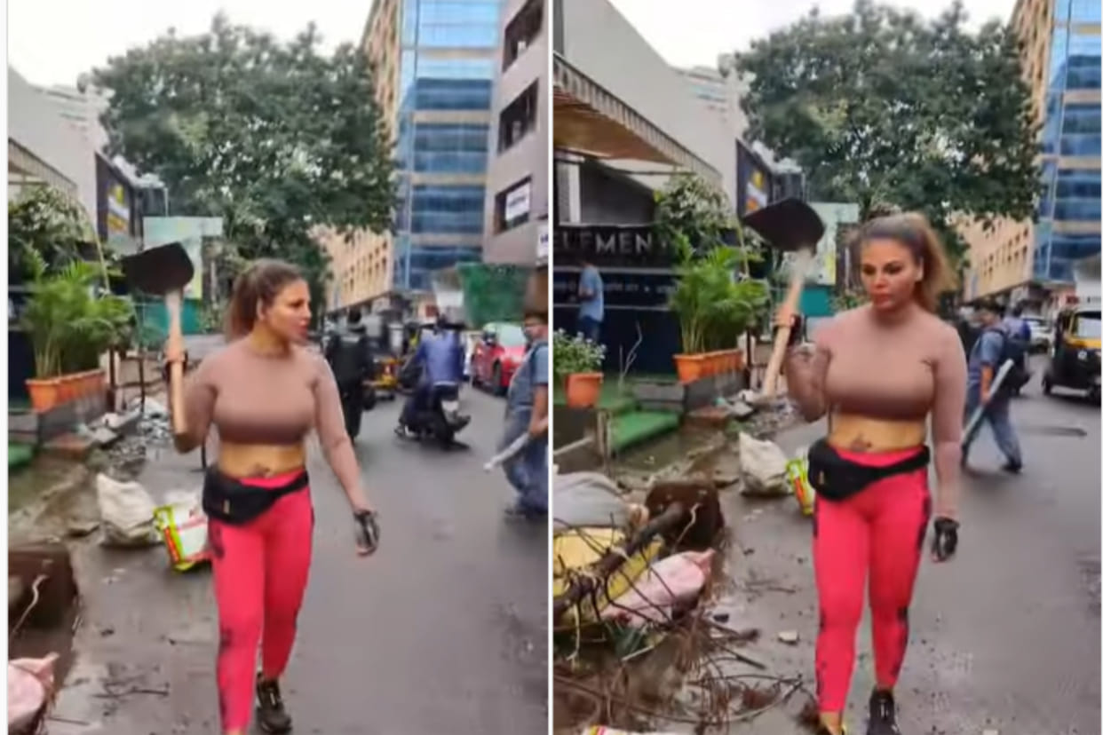 Rakhi Sawant trolled for Sweeping on road see viral Video here