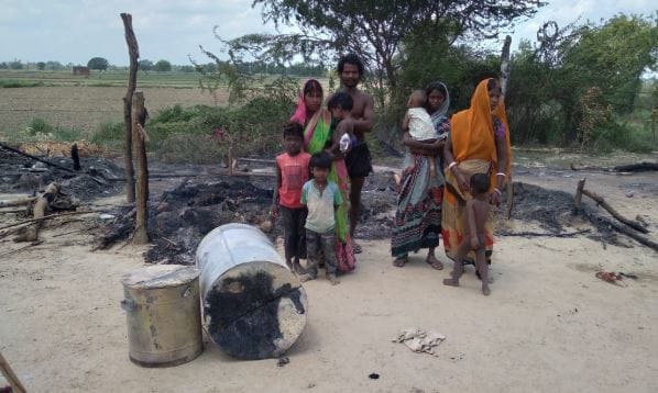 Due to unknown reasons, the hut caught fire. Households of three Musahar families were burnt to ashes.