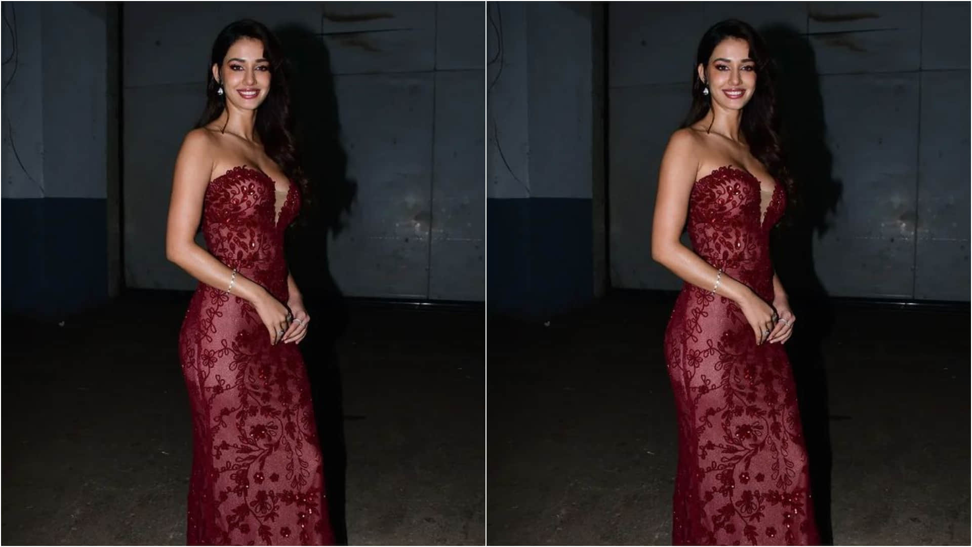 disha patani red and nude shade strapless gown for ek villain returns promotion look extremely gorgeous
