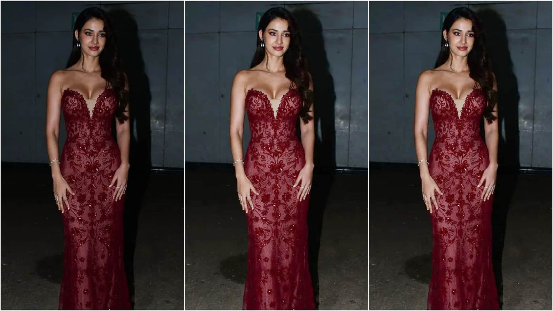 disha patani red and nude shade strapless gown for ek villain returns promotion look extremely gorgeous