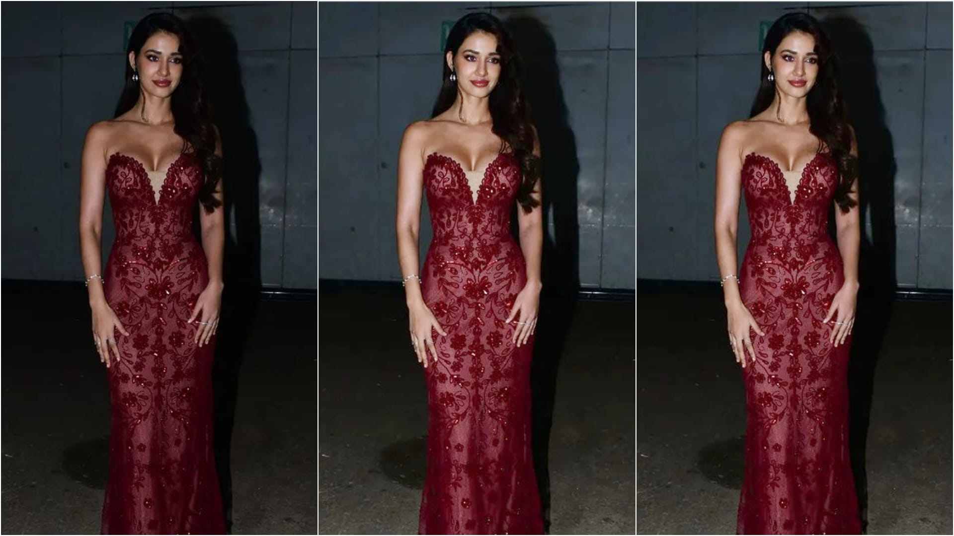 disha patani red and nude shade strapless gown for ek villain returns promotion look extremely gorgeous