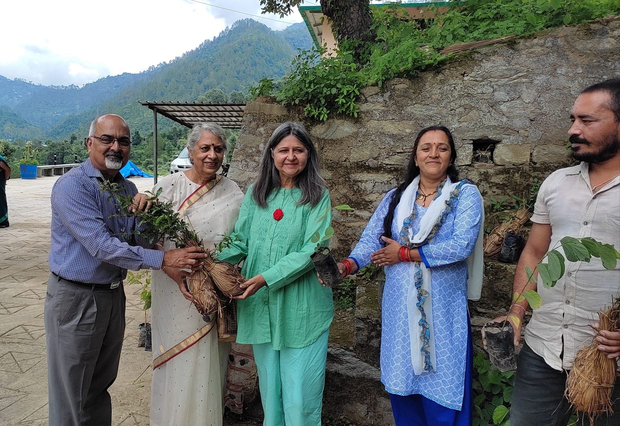 Plants distributed to women in Sri Aurobindo Ashram
