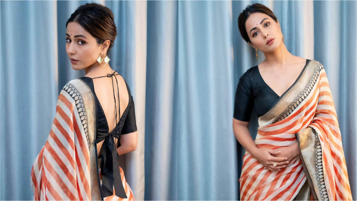 Take striped Saree Ideas From These Bollywood Actress From Deepika Padukone alia bhatt Hina Khan