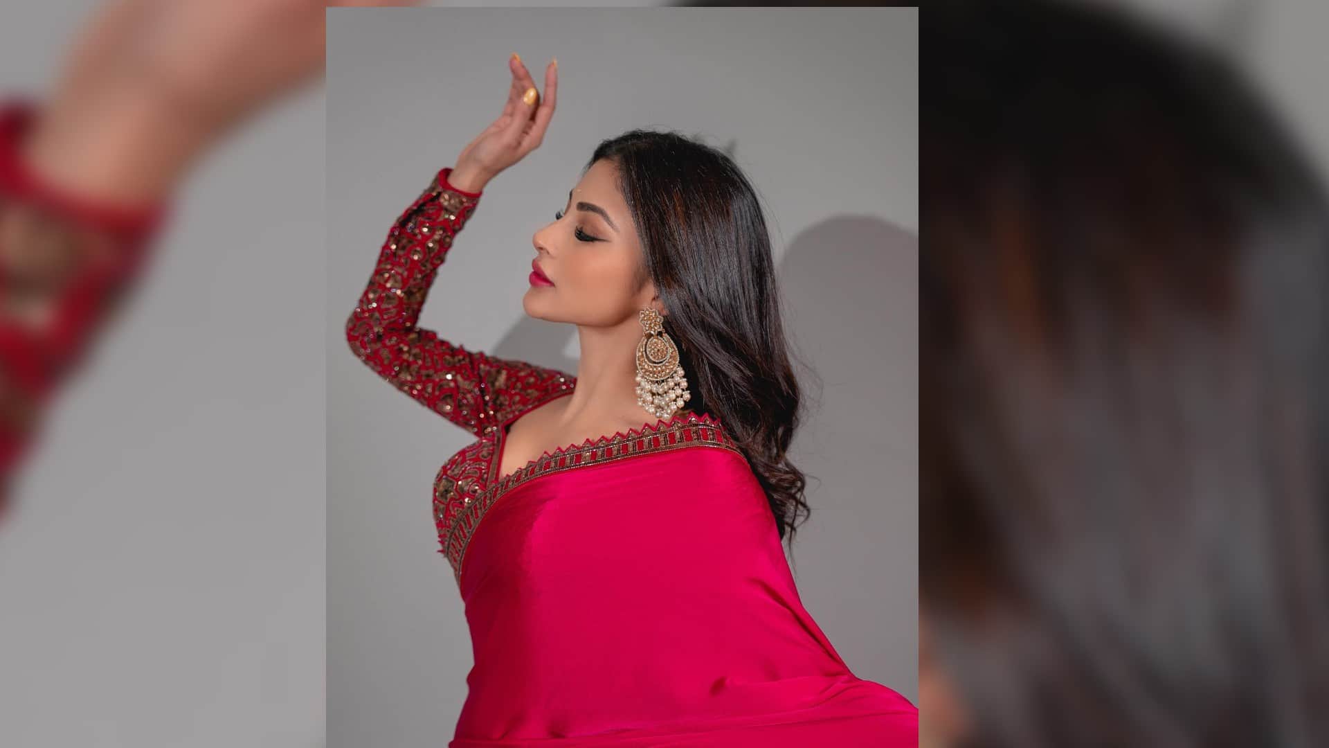 Mouni Roy Looks Gorgeous in Red Satin Saree Worth Rs 45500 See Latest Photos