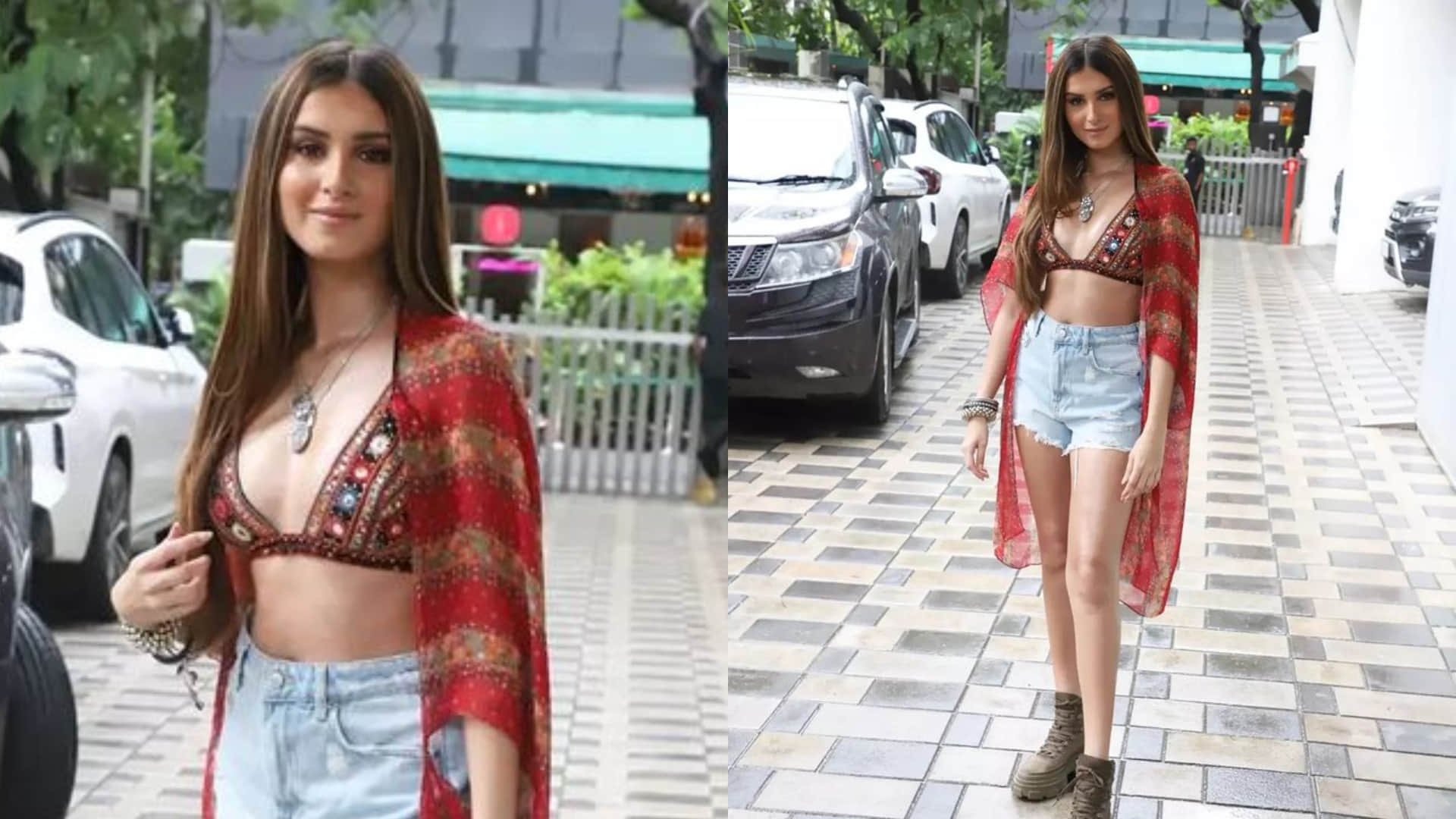 tara sutaria glam up with mirror work bikini with shorts for ek villain returns promotion