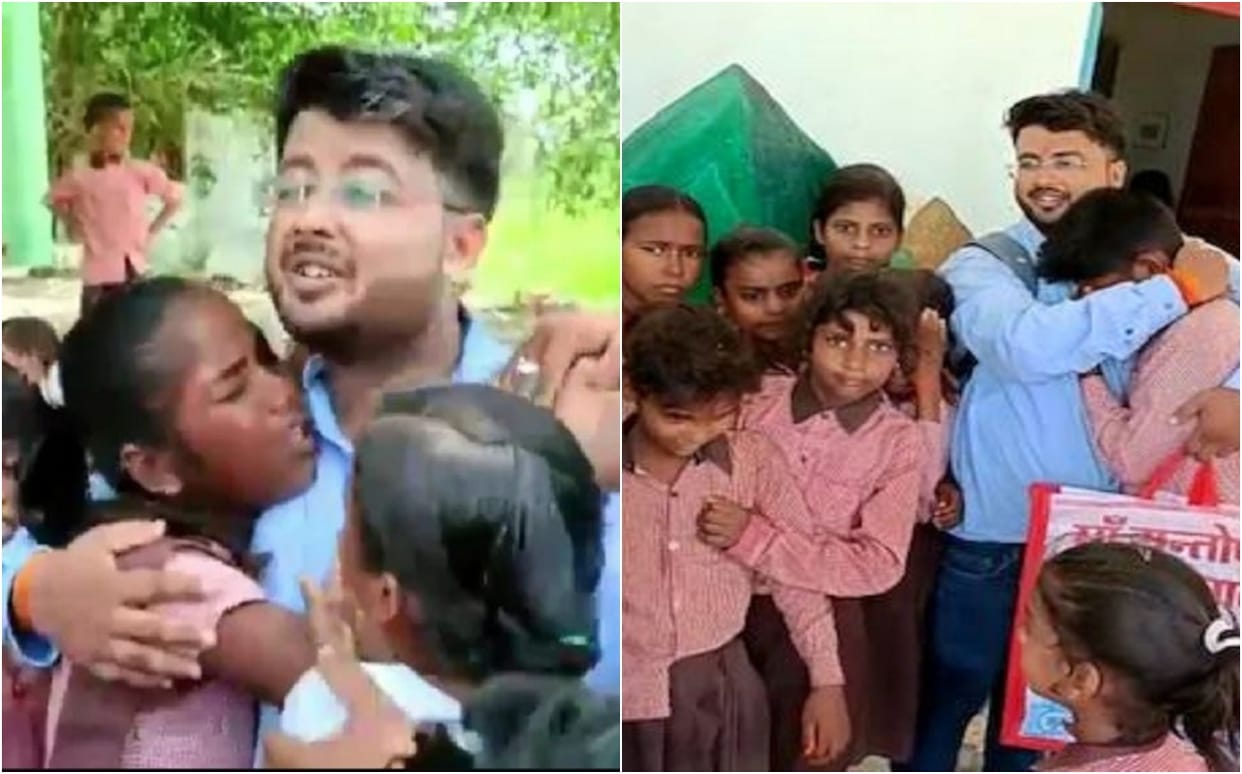 Government school student became emotional bitterly in teacher farewell event in Chandauli viral video