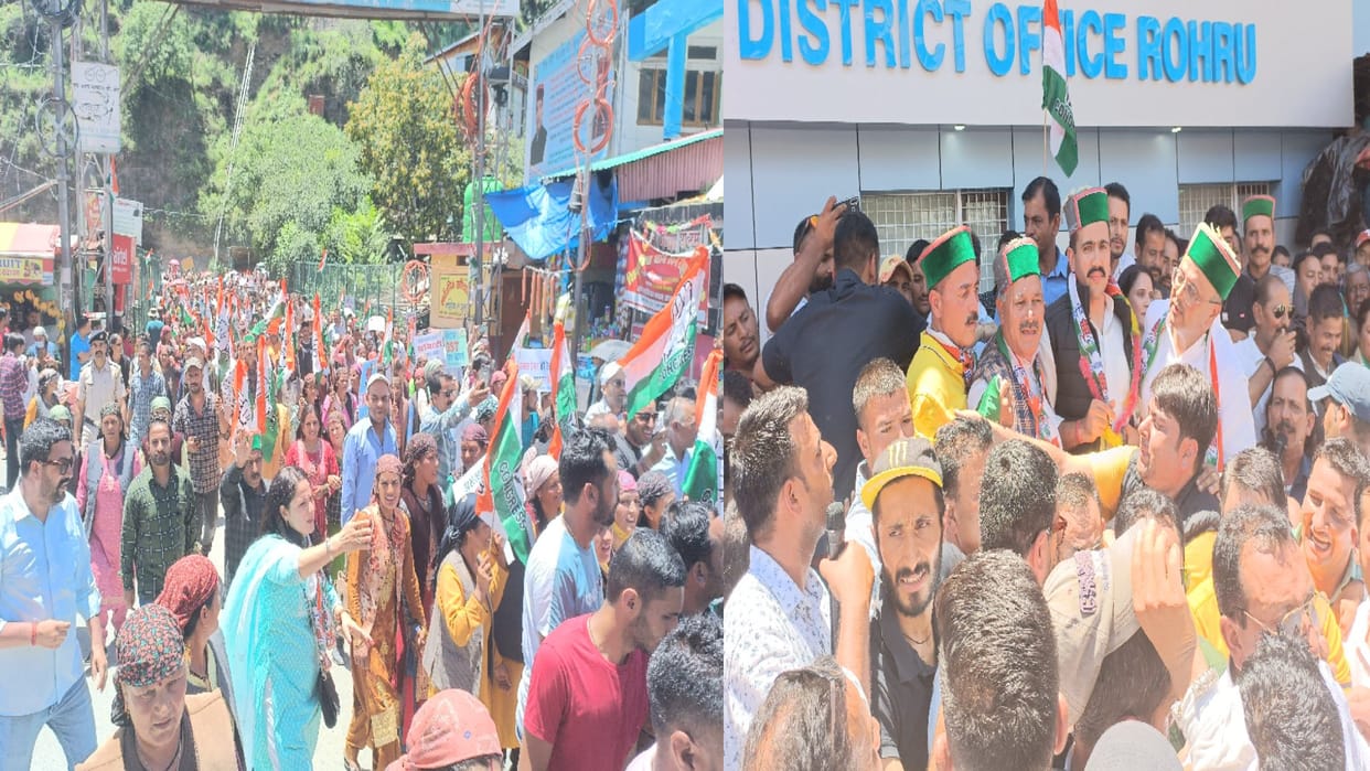 Congress Akrosh rally in Rohru against price and inflation of apple packaging material