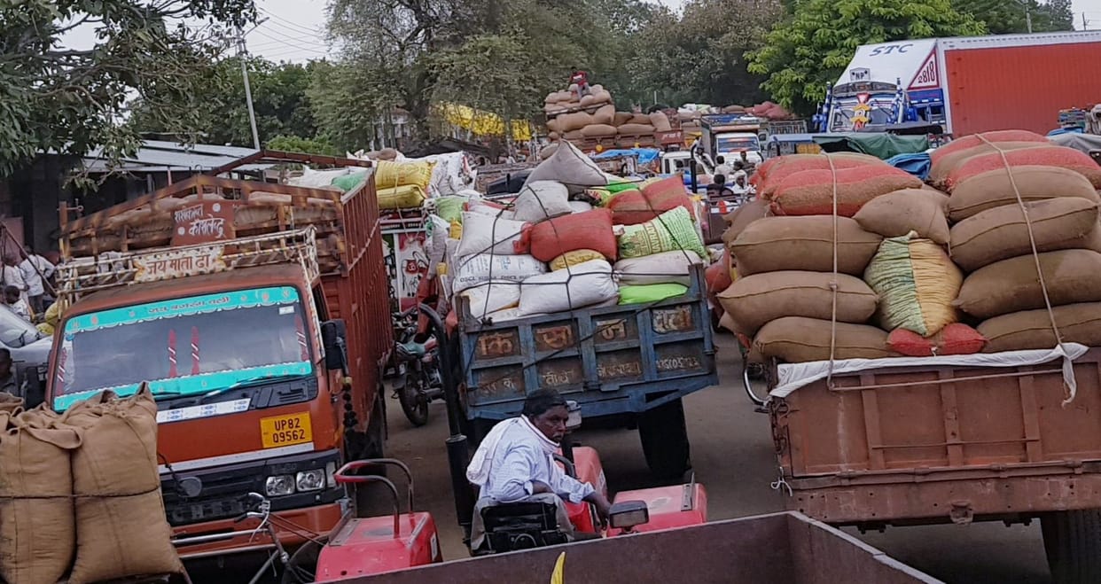 The queue of vehicles from GT Road to the inside of the mandi