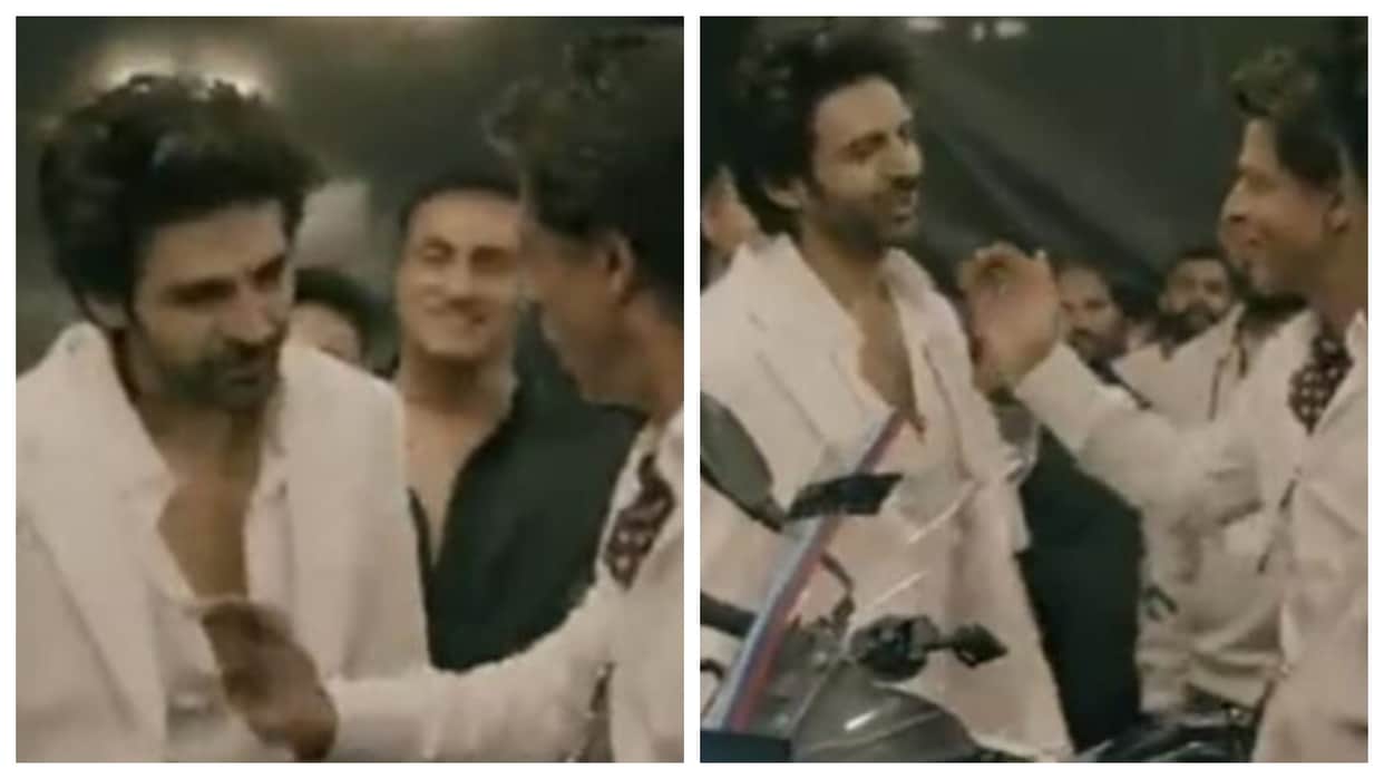Shah Rukh Khan hugs Bhool Bhulaiyaa 2 actor Kartik Aaryan in a event fans praises both stars style