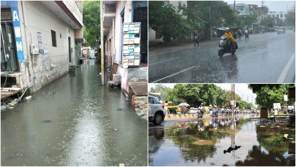 Waterlogging on roads and sewer overflow due to rain in agra